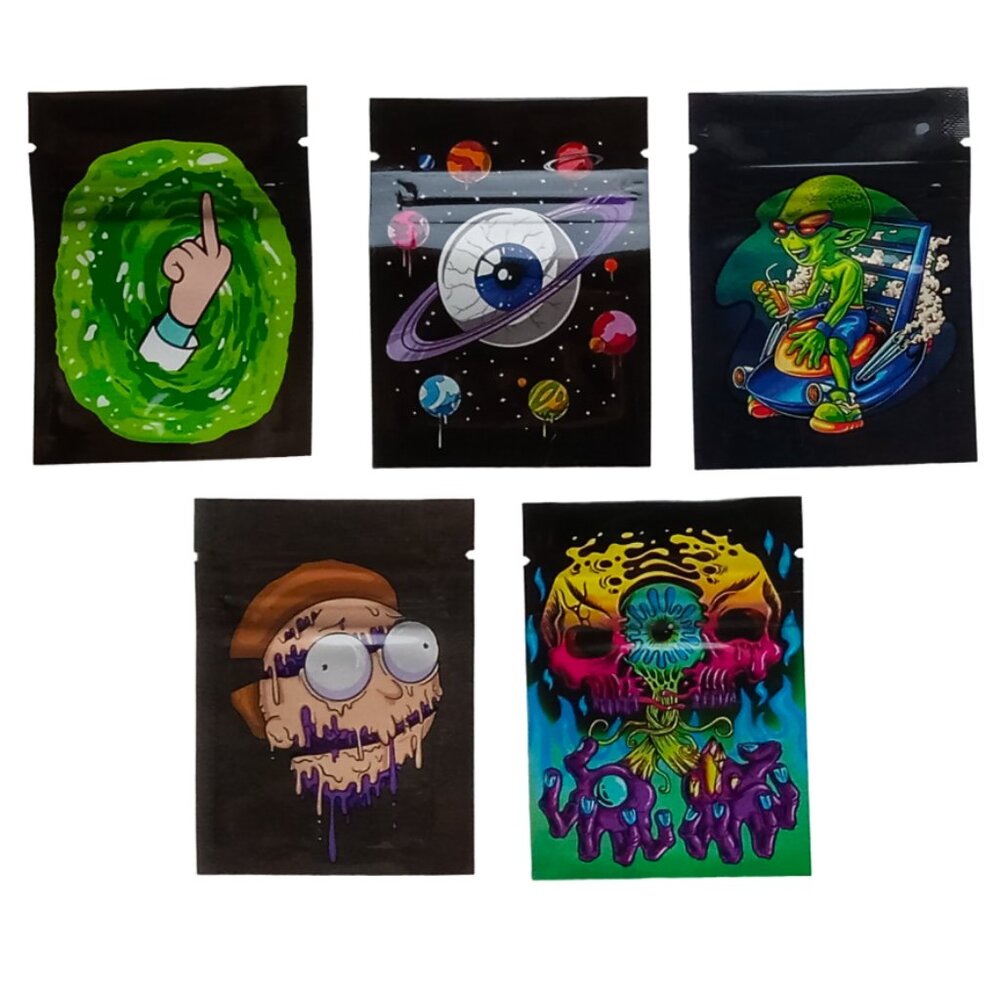 5 Trippy Mylar Bags, Herbal Psychedelic Zip Lock Printed Pouches, Space, Alien.. - Picture 3 of 16